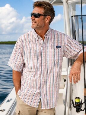 Columbia PFG Super Tamiami Men XL Fishing Shirt Omni Shade Plaid Vented